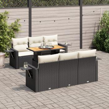 ARDEBO.de - 7-tlg. Garten-Sofagarnitur mit Kissen Schwarz Poly Rattan