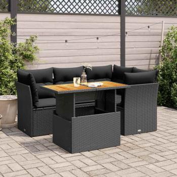 ARDEBO.de - 5-tlg. Garten-Sofagarnitur mit Kissen Schwarz Poly Rattan