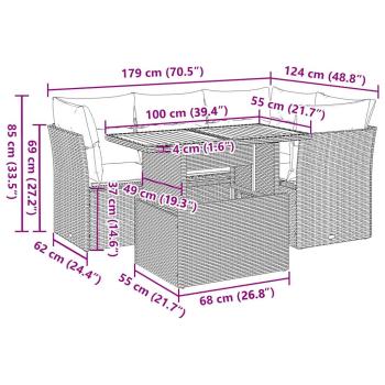 5-tlg. Garten-Sofagarnitur mit Kissen Schwarz Poly Rattan
