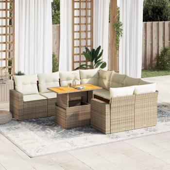 ARDEBO.de - 9-tlg. Garten-Sofagarnitur mit Kissen Beige Poly Rattan