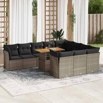 ARDEBO.de - 11-tlg. Garten-Sofagarnitur mit Kissen Grau Poly Rattan
