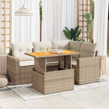 ARDEBO.de - 5-tlg. Garten-Sofagarnitur mit Kissen Beige Poly Rattan