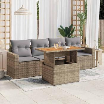 ARDEBO.de - 5-tlg. Garten-Sofagarnitur mit Kissen Beige Poly Rattan