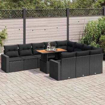 ARDEBO.de - 11-tlg. Garten-Sofagarnitur mit Kissen Schwarz Poly Rattan