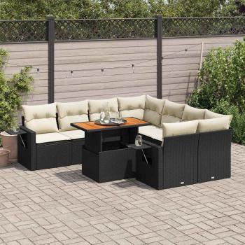 ARDEBO.de - 9-tlg. Garten-Sofagarnitur mit Kissen Schwarz Poly Rattan