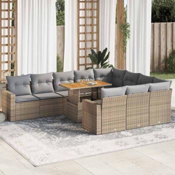 ARDEBO.de - 11-tlg. Garten-Sofagarnitur mit Kissen Beige Poly Rattan