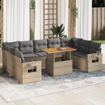 ARDEBO.de - 10-tlg. Garten-Sofagarnitur mit Kissen Beige Poly Rattan