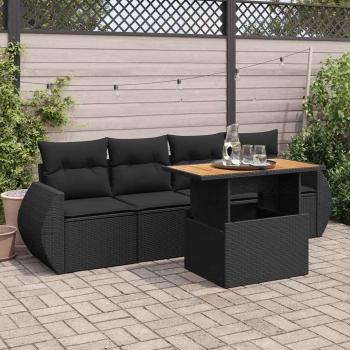 ARDEBO.de - 5-tlg. Garten-Sofagarnitur mit Kissen Schwarz Poly Rattan