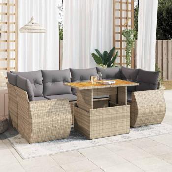 ARDEBO.de - 7-tlg. Garten-Sofagarnitur mit Kissen Beige Poly Rattan