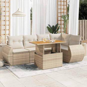 ARDEBO.de - 6-tlg. Garten-Sofagarnitur mit Kissen Beige Poly Rattan