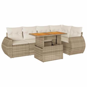 6-tlg. Garten-Sofagarnitur mit Kissen Beige Poly Rattan