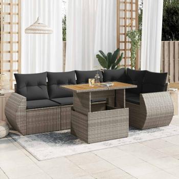 ARDEBO.de - 6-tlg. Garten-Sofagarnitur mit Kissen Grau Poly Rattan