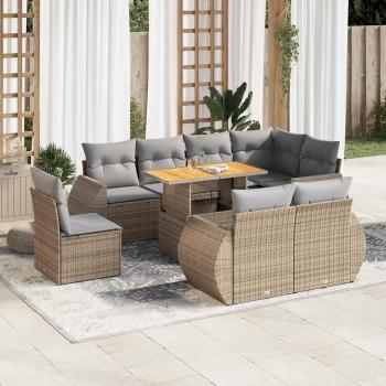 ARDEBO.de - 9-tlg. Garten-Sofagarnitur mit Kissen Beige Poly Rattan