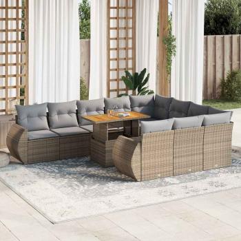 ARDEBO.de - 11-tlg. Garten-Sofagarnitur mit Kissen Beige Poly Rattan