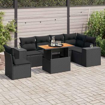 ARDEBO.de - 7-tlg. Garten-Sofagarnitur mit Kissen Schwarz Poly Rattan