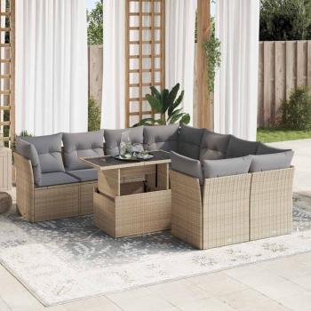 ARDEBO.de - 9-tlg. Garten-Sofagarnitur mit Kissen Beige Poly Rattan