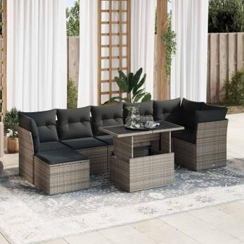 ARDEBO.de - 8-tlg. Garten-Sofagarnitur mit Kissen Grau Poly Rattan