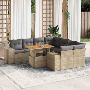 ARDEBO.de - 9-tlg. Garten-Sofagarnitur mit Kissen Beige Poly Rattan