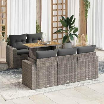 ARDEBO.de - 6-tlg. Garten-Sofagarnitur mit Kissen Grau Poly Rattan