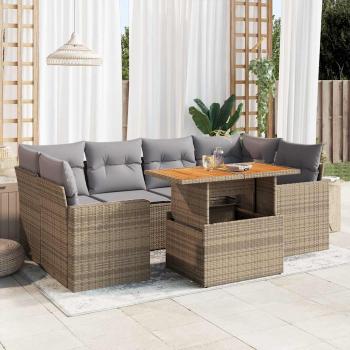 ARDEBO.de - 7-tlg. Garten-Sofagarnitur mit Kissen Beige Poly Rattan