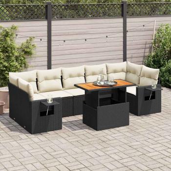 ARDEBO.de - 8-tlg. Garten-Sofagarnitur mit Kissen Schwarz Poly Rattan