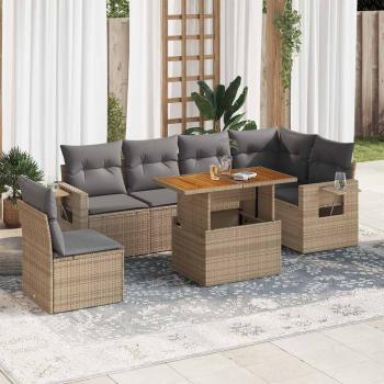 ARDEBO.de - 7-tlg. Garten-Sofagarnitur mit Kissen Beige Poly Rattan