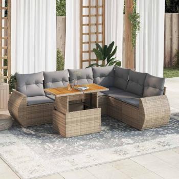 ARDEBO.de - 7-tlg. Garten-Sofagarnitur mit Kissen Beige Poly Rattan