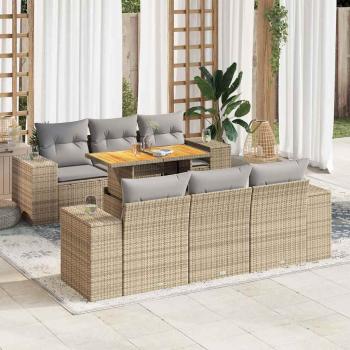 ARDEBO.de - 7-tlg. Garten-Sofagarnitur mit Kissen Beige Poly Rattan