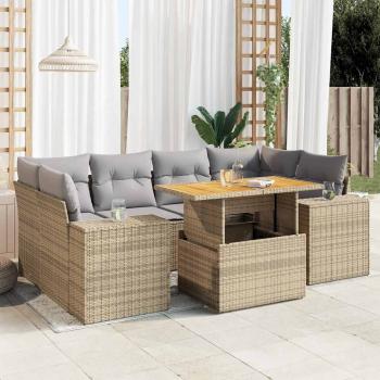 ARDEBO.de - 7-tlg. Garten-Sofagarnitur mit Kissen Beige Poly Rattan