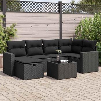 ARDEBO.de - 7-tlg. Garten-Sofagarnitur mit Kissen Schwarz Poly Rattan