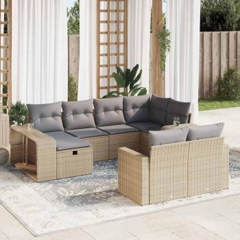 ARDEBO.de - 10-tlg. Garten-Sofagarnitur mit Kissen Beige Poly Rattan