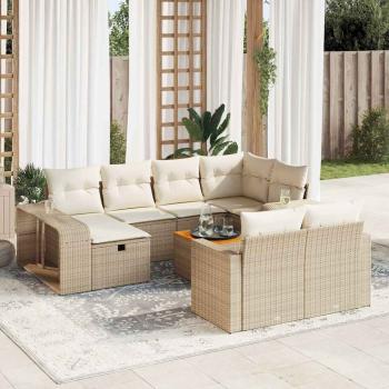 ARDEBO.de - 11-tlg. Garten-Sofagarnitur mit Kissen Beige Poly Rattan