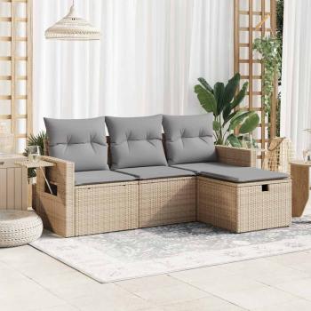 ARDEBO.de - 4-tlg. Garten-Sofagarnitur mit Kissen Beige Poly Rattan