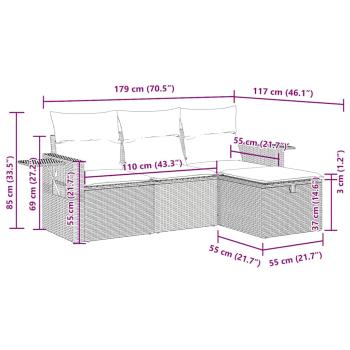 4-tlg. Garten-Sofagarnitur mit Kissen Beige Poly Rattan