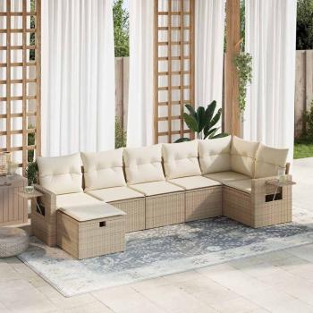 ARDEBO.de - 7-tlg. Garten-Sofagarnitur mit Kissen Beige Poly Rattan