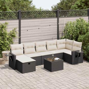 ARDEBO.de - 8-tlg. Garten-Sofagarnitur mit Kissen Schwarz Poly Rattan