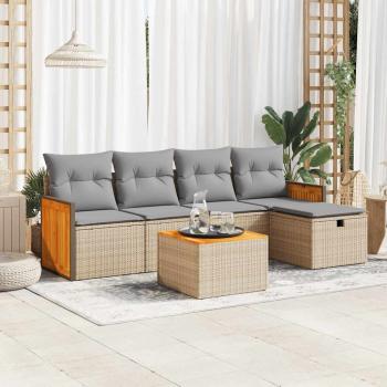 ARDEBO.de - 6-tlg. Garten-Sofagarnitur mit Kissen Beige Poly Rattan