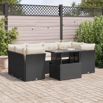 ARDEBO.de - 7-tlg. Garten-Sofagarnitur mit Kissen Schwarz Poly Rattan