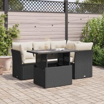 ARDEBO.de - 5-tlg. Garten-Sofagarnitur mit Kissen Schwarz Poly Rattan