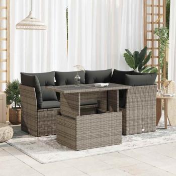 ARDEBO.de - 5-tlg. Garten-Sofagarnitur mit Kissen Grau Poly Rattan