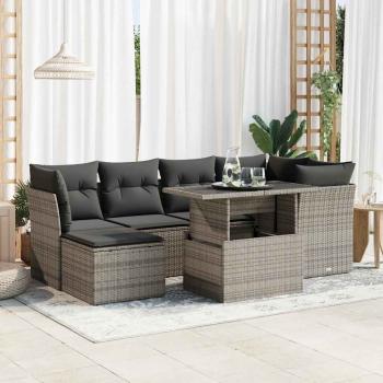 ARDEBO.de - 7-tlg. Garten-Sofagarnitur mit Kissen Grau Poly Rattan
