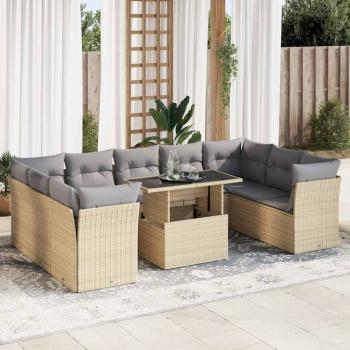 ARDEBO.de - 10-tlg. Garten-Sofagarnitur mit Kissen Beige Poly Rattan