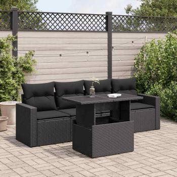 ARDEBO.de - 5-tlg. Garten-Sofagarnitur mit Kissen Schwarz Poly Rattan