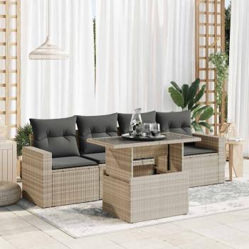 ARDEBO.de - 5-tlg. Garten-Sofagarnitur mit Kissen Hellgrau Poly Rattan