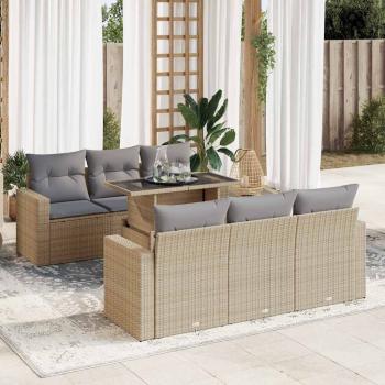 ARDEBO.de - 7-tlg. Garten-Sofagarnitur mit Kissen Beige Poly Rattan