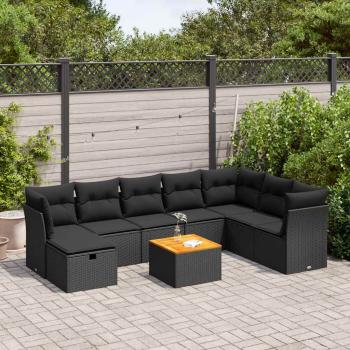 ARDEBO.de - 9-tlg. Garten-Sofagarnitur mit Kissen Schwarz Poly Rattan