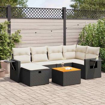 ARDEBO.de - 7-tlg. Garten-Sofagarnitur mit Kissen Schwarz Poly Rattan
