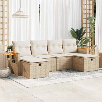 ARDEBO.de - 6-tlg. Garten-Sofagarnitur mit Kissen Beige Poly Rattan