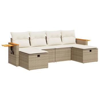 6-tlg. Garten-Sofagarnitur mit Kissen Beige Poly Rattan