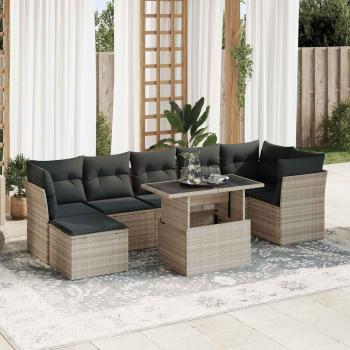 ARDEBO.de - 8-tlg. Garten-Sofagarnitur mit Kissen Hellgrau Poly Rattan